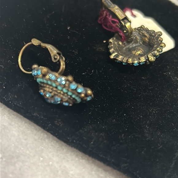 Vintage Sapphire & Turquoise Crystal Euro Wire Medallion Earrings-Boutique - Picture 7 of 7